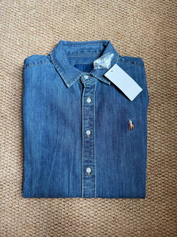 Áo sơ mi denim nữ dài tay cổ bẻ thêu hình ngựa nhỏ, giặt mài phong cách retro, dáng rộng — Áo sơ mi denim nữ giặt mài