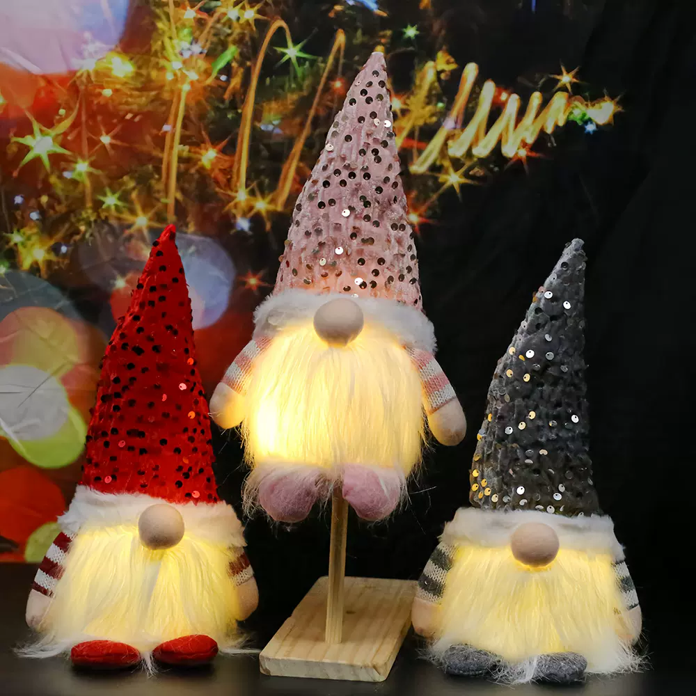 圣诞节装饰品公仔 圣诞带灯侏儒公仔鲁道夫圣诞礼物发光无脸娃娃