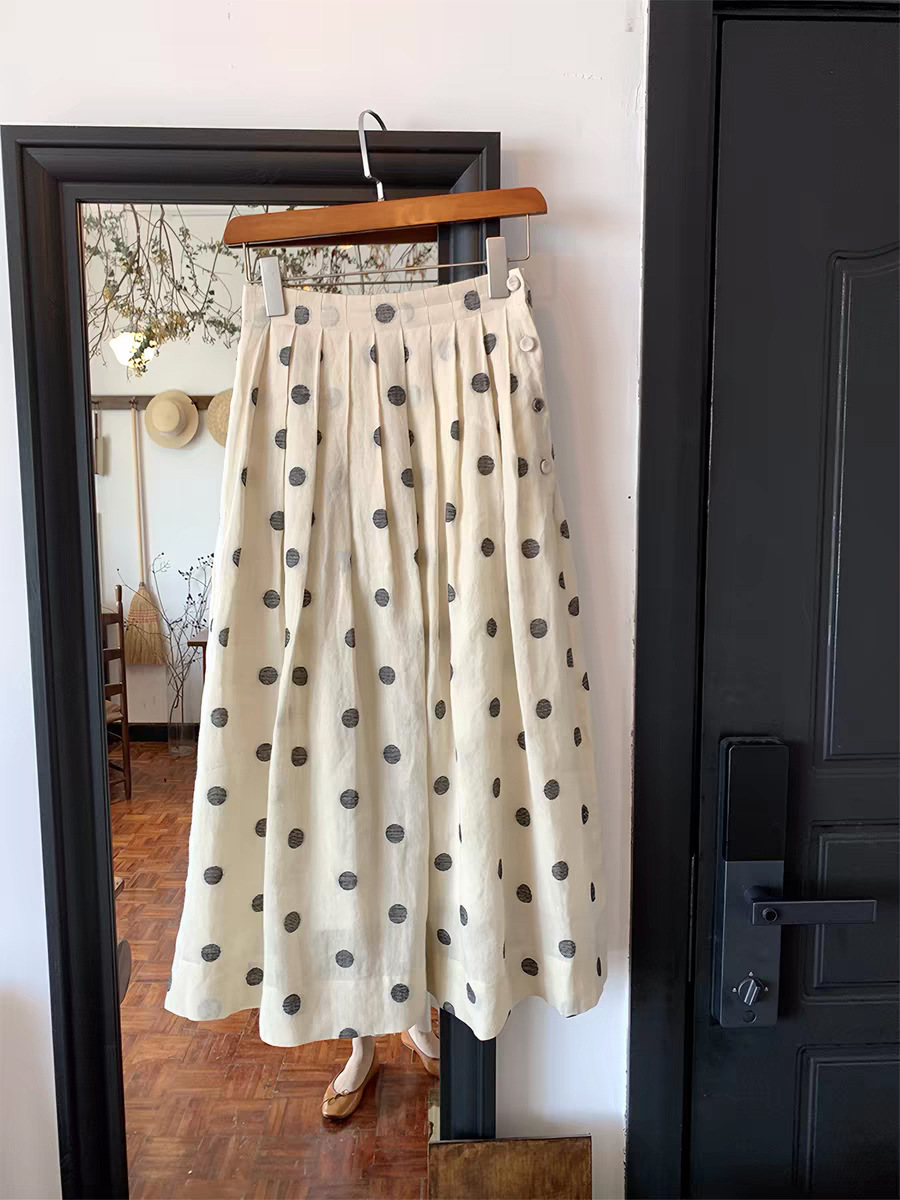 Váy maxi nữ eo cao xếp nếp phong cách Pháp vintage chất liệu linen — Màu sắc