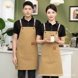 帆布围裙制定logo印字美甲烘焙咖啡奶茶店理发师帆布防水工作服女