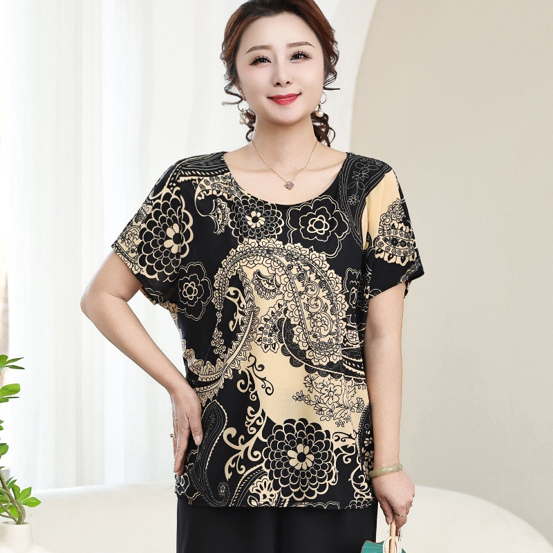 中老年夏装加大码宽松短袖批发 妈妈薄款T恤衫摆地摊衣服老人夏季