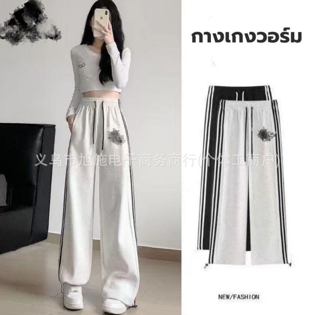 阿迪美式联名阔腿裤休闲束脚运动裤女夏季宽松百搭显瘦三条杠直筒