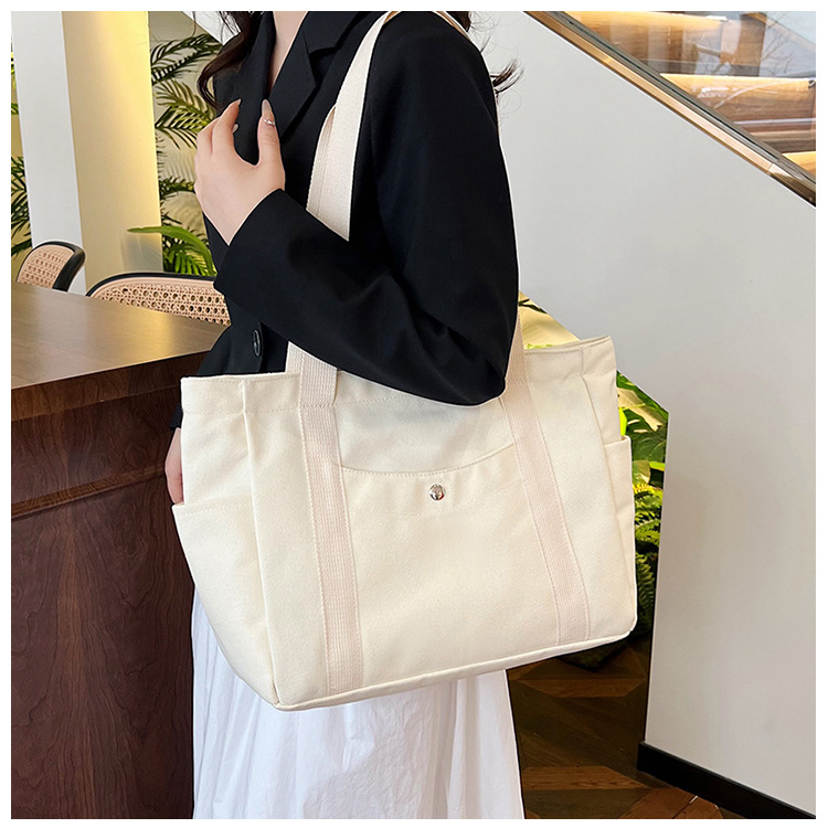 Wholesale of new women's single-shoulder bags, cross-border simple and casual canvas bags, Korean version LOGO printed commuter tote bags undefined