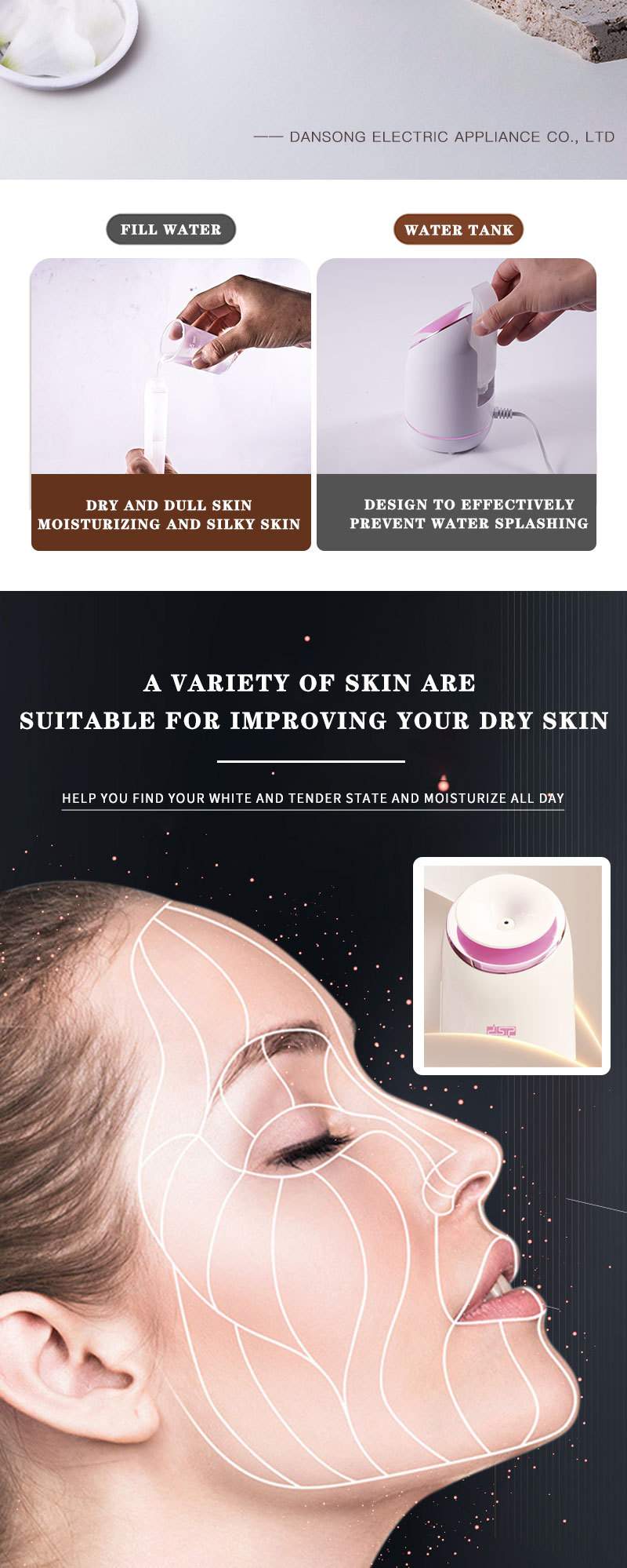 DSP Facial Steamer, Facial Hydration Device, Spray, Small Home Hydrating Beauty Device_voghion.com