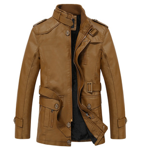 Leather coat men's winter foreign trade thickened fleece-lined leather jacket middle-aged casual mid-length warm foreign trade cotton-padded jacket