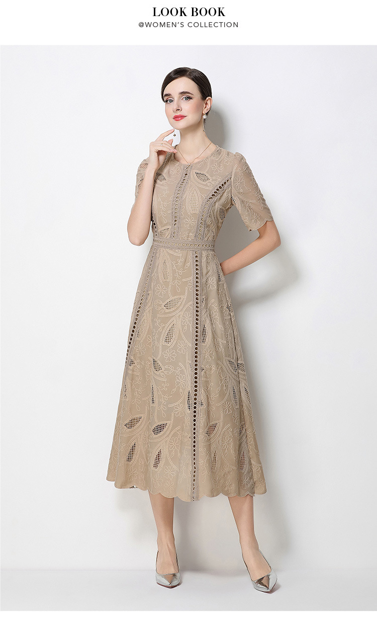 Đầm maxi nữ thắt eo cổ điển Pháp ren thêu họa tiết tay ngắn — màu đen, xanh nhạt, màu hồng, Xanh da trời nhạtcolor chi tiết 46