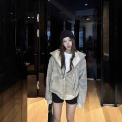 韩系连帽卫衣外套女春秋季2025新款爆款拉链条纹开衫上衣早秋穿搭