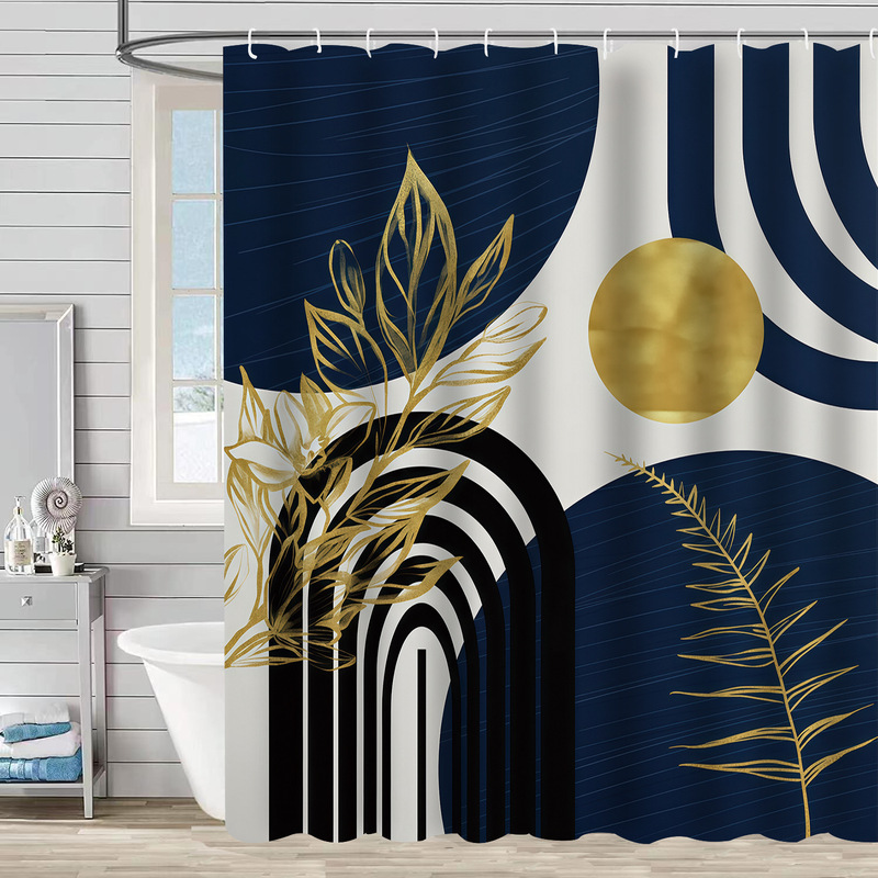 Cross-Border Shower Curtain, Waterproof and Mildew-Proof, No-Drill Bohemian Medieval Abstract Pattern Modern Bathroom Partition
