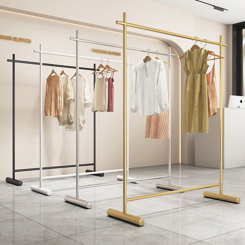 Special display rack for clothing store floor-to-floor Golden iron shelf display children's clothing women's clothing store hanging pole special price Special display rack for clothing store floor-to-floor Golden iron shelf display children's clothing women's clothing store hanging pole special price