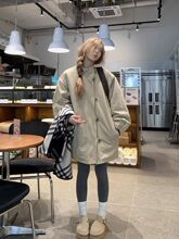 阿秋的店立领中长款风衣棉服外套秋冬新款宽松卡其色保暖上衣