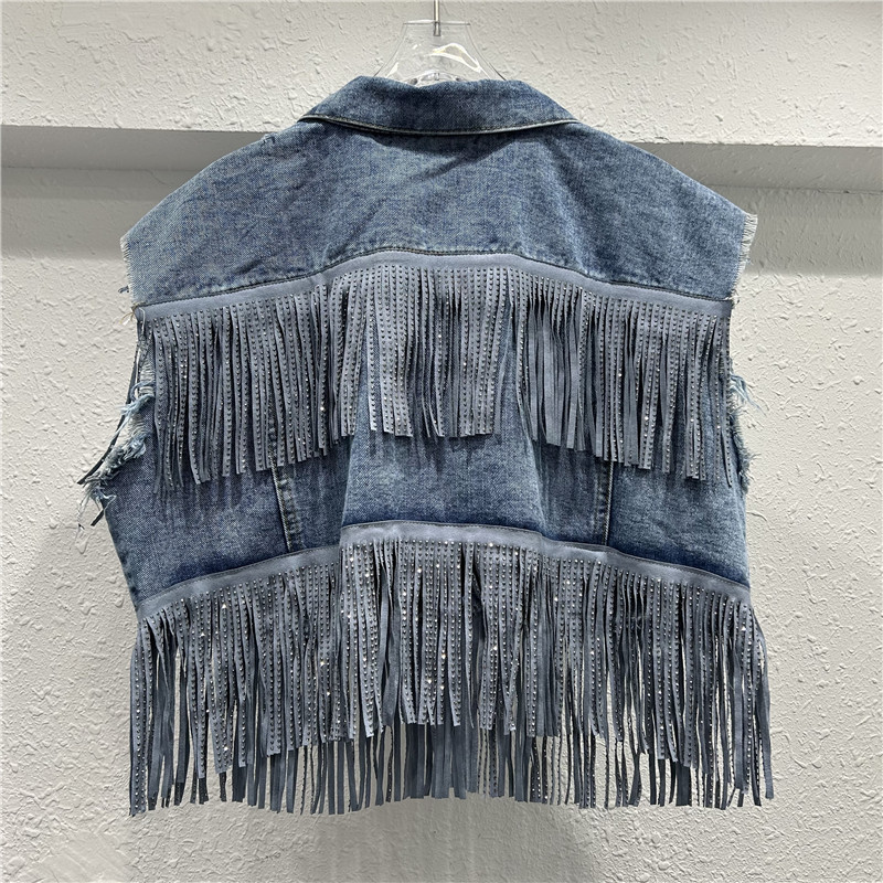 Pequeño diseño de chaqueta de diamante caliente sin mangas jeans de verano coreano 2024 delgado cintura alta corta chaleco de color sólido image 2