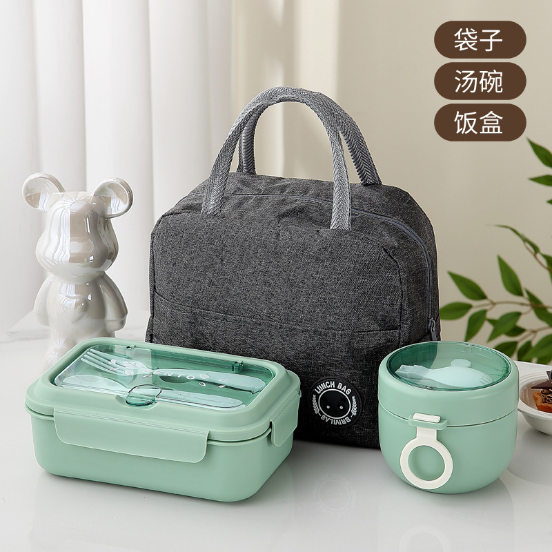跨境亚马逊分格饭盒双层PP塑料可微波炉加热配叉勺二格便当盒餐盒|undefined