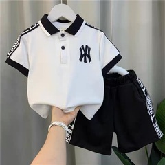 男児夏スーツ2025新型ネット赤中小童児童polo半袖クール夏服起爆金2点セット