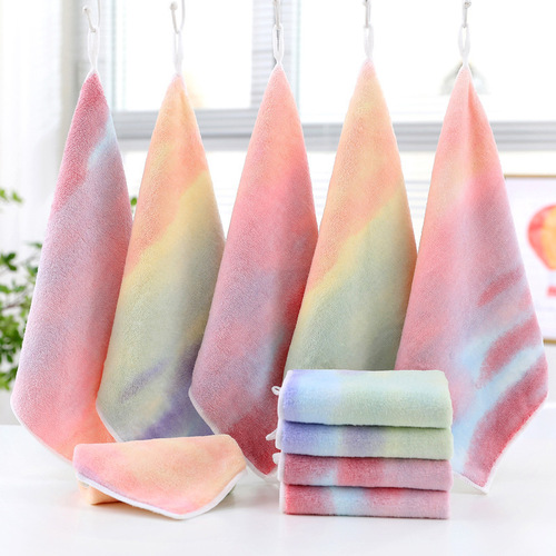 Coral velvet small square towel rainbow gradient square towel colorful children's saliva towel kindergarten hand wipe face gift towel