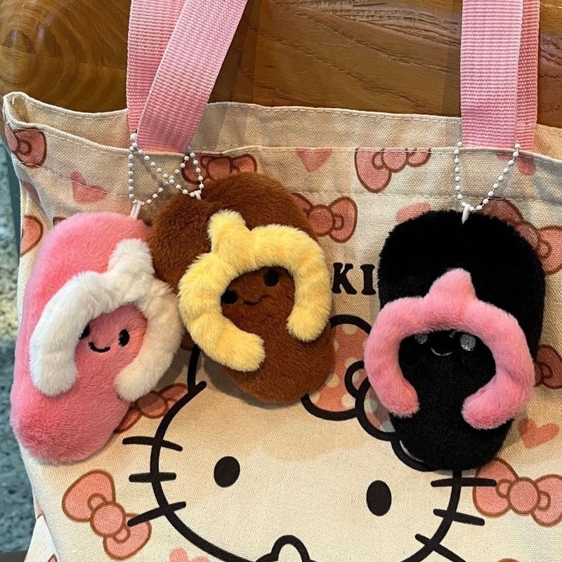 Cute Plush Doll Slippers Keychain Cartoon Doll Girl Bag Pendant Funny Flip-Flops Pendant Gift