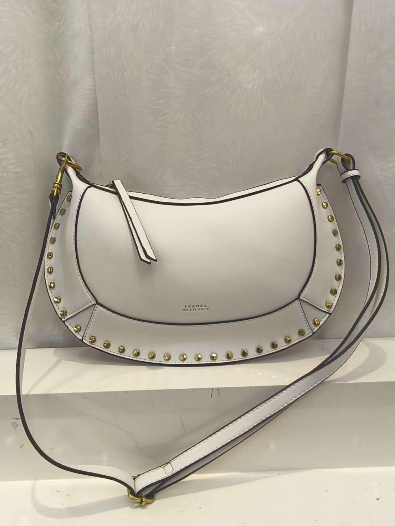 IS French Vintage Cross-border Hot-selling Studded Classic Half-Moon Bag Genuine Leather Shoulder Crossbody Bag Fashionable Handbag - Thumbnail 7