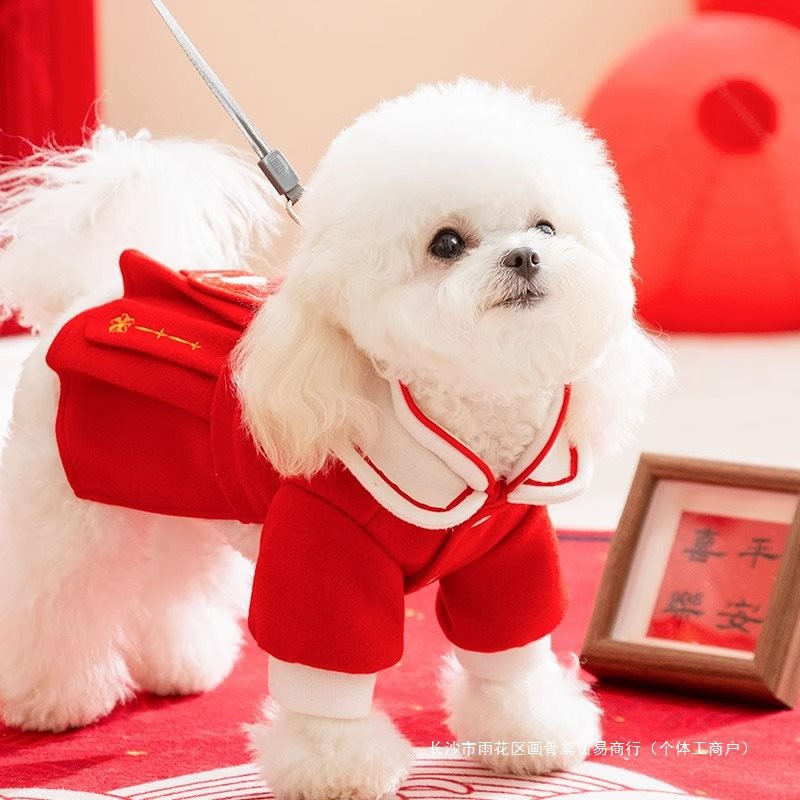 새해 개 애완 동물 고양이 옷 두꺼운 따뜻한 기모 테디 빅수 작은 개 안티 헤어 겨울 새해