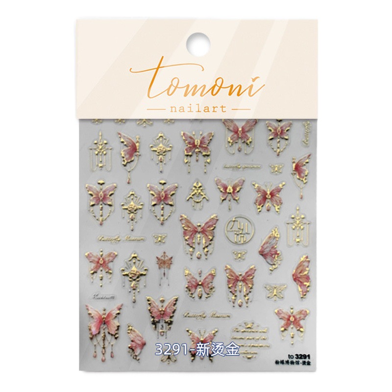 Pegatinas de uñas bronceadas tomoni popular japonés lindo pegatinas de uñas fábrica al por mayor Shell luz Rosa mariposa 3291