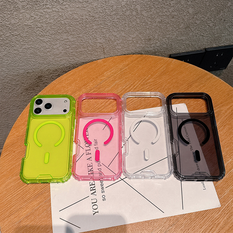 Ins Style Simple Candy Transparent Magnetic Suction Suitable for Apple 17Promax Mobile Phone Case 16Pro Anti-Fall 14 Protective Cover