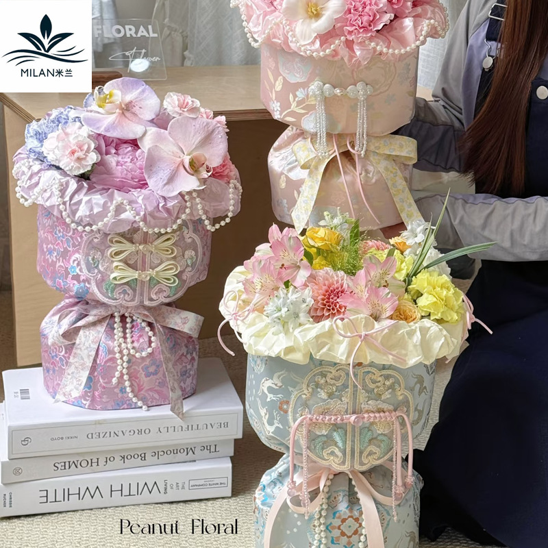 Día de la Madre Nuevo parche de bordado de tela china Estilo chino Decoración de ramo de flores Bolso de material de bricolaje hecho a mano