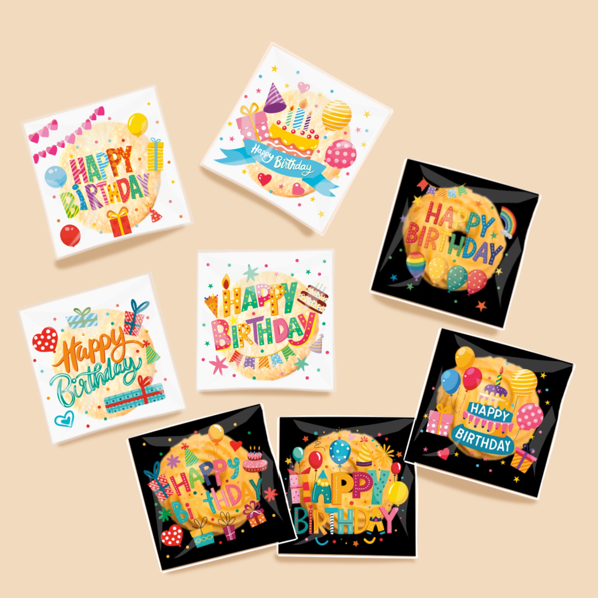 2026 nuevo color feliz cumpleaños bolsa autoadhesiva bocadillos galletas copos de nieve bolsa Opp