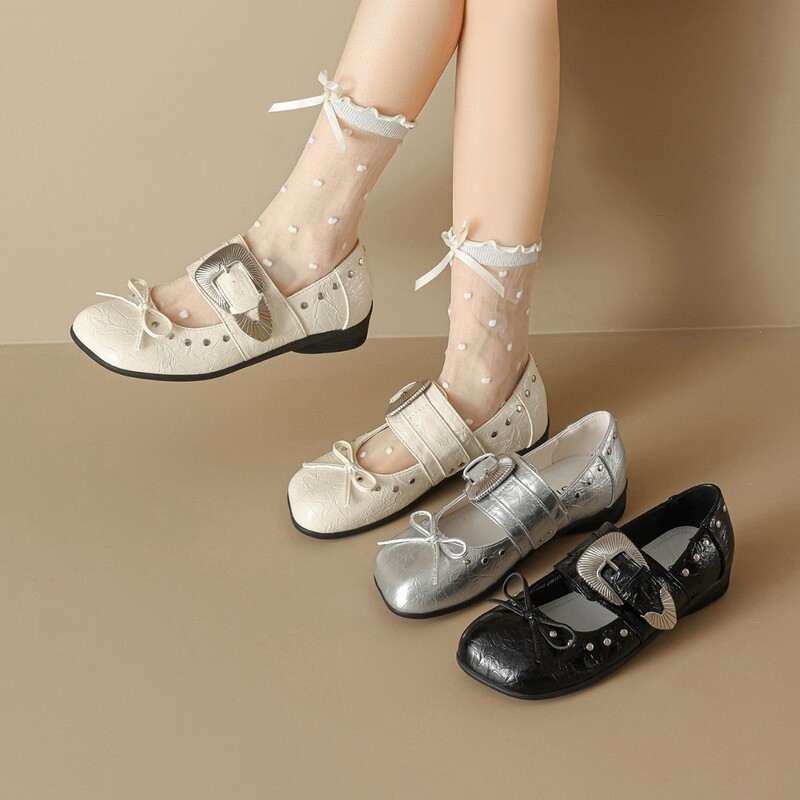 Sheepskin Version~French Square-Toe Bow-Knot Mary Jane Shoes for Women 2026 Summer New Functional Style Ballet Shoes Sheepskin Version~French Square-Toe Bow-Knot Mary Jane Shoes for Women 2026 Summer New Functional Style Ballet Shoes