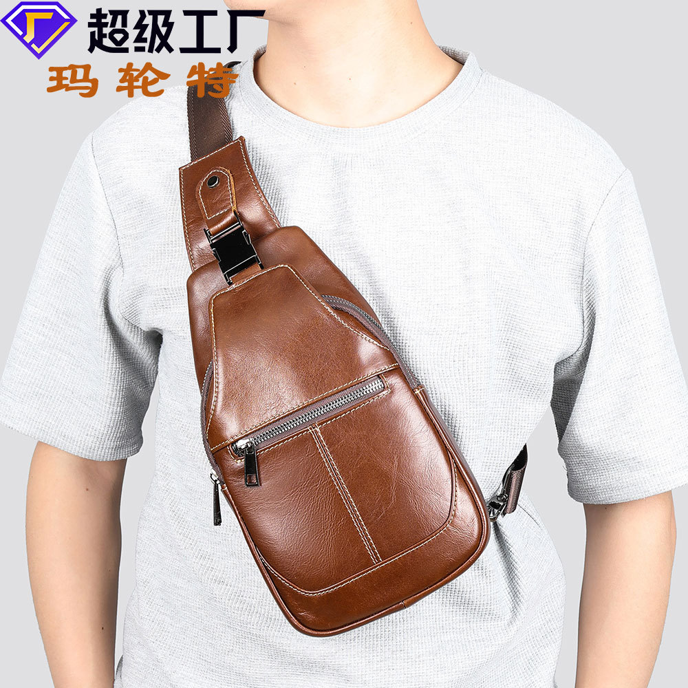 真皮胸包男士斜挎包包旅行休闲男包单肩包韩版潮牛皮背包斜跨男包