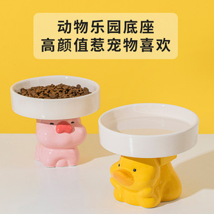 Cat Bowl Ceramic High Foot Protection for Cervical Spine Anti-knock Cat Food Bowl Dog Drinking Rice Bowl Pet Supplies Cat Food Bowl