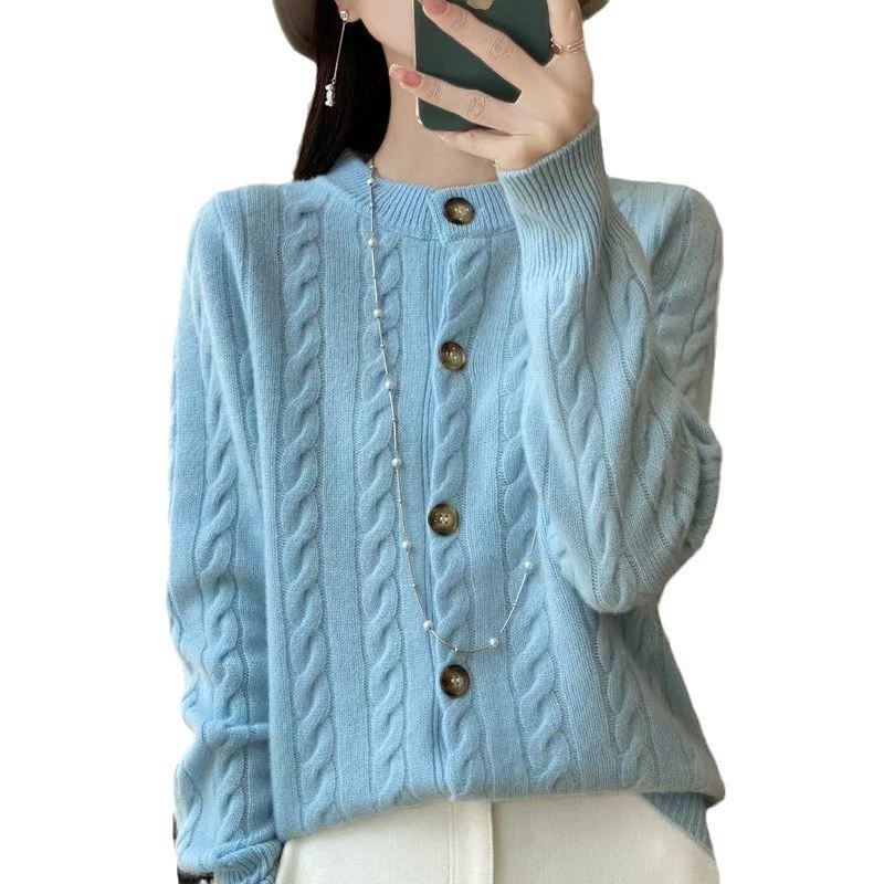 Шерстяной кардиган, свитер, куртка с круглым воротом, oversize