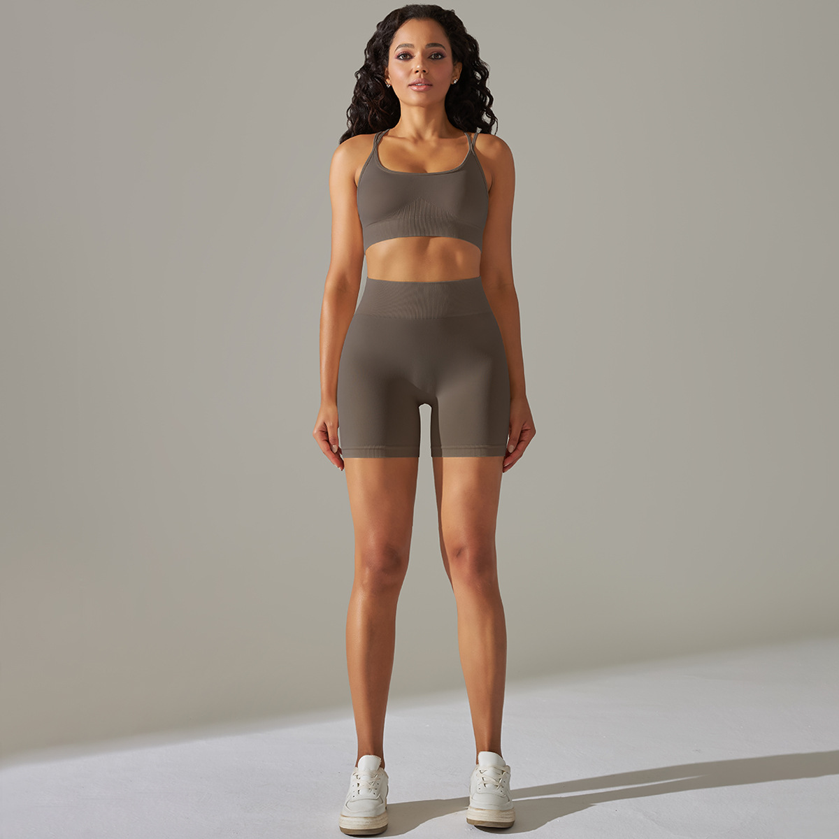 Transfronterizo europeo y americano sin costuras apretado espalda deportiva ropa interior ropa de yoga traje correr fitness pantalones cortos conjunto de dos piezas