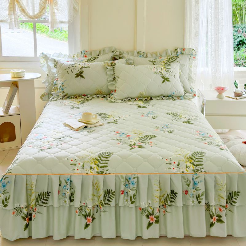 Transfronterizos encaje vestido de cama de estilo coreano encaje de algodón grueso cama de filamento molienda cama de acolchón polvo cubierta de cama al por mayor