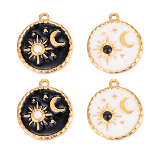 Cross-border Tarot card drop oil sun moon stainless steel round card pendant pendant diy accessories necklace bracelet earrings