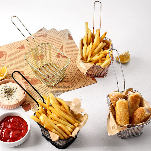 Stainless steel French fries frying basket Snacks frying mesh basket Oil drain basket Fried chicken basket French fries basket