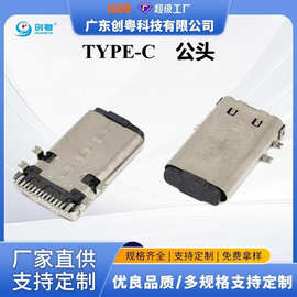 厂家直销TYPE-C 12PIN 板上四脚全贴公头  长L=13.18MM 带防尘塞