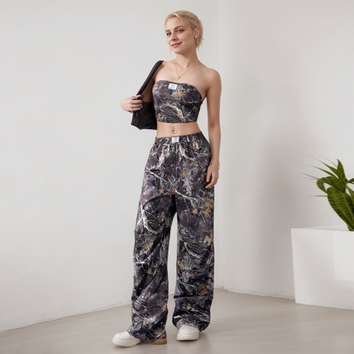 W301ST Cross-border American-style Youthful Girls' Fashion Casual Elastic Waist Print Bralette Skirt Workwear Set