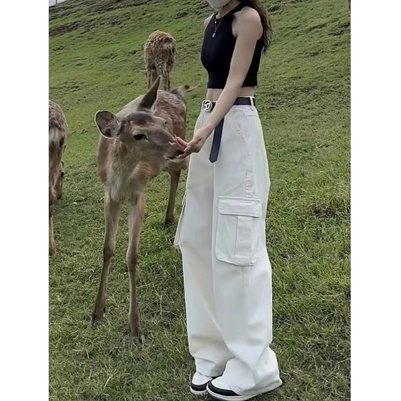 Design Sense Slimming High Waist Straight Leg Jeans White Women's 2024 Caught Pants Commuting New Style Outer Wearing Western Style