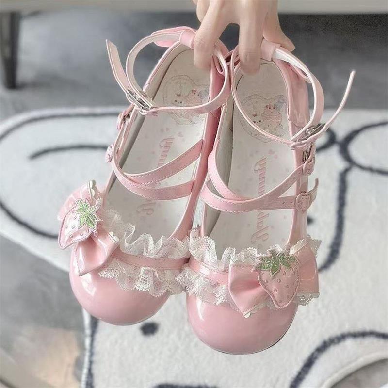Zapatos Lolita originales arco encaje JK zapatos de cuero con cabeza redonda Lolita zapatos japoneses de dos dimensiones para mujeres