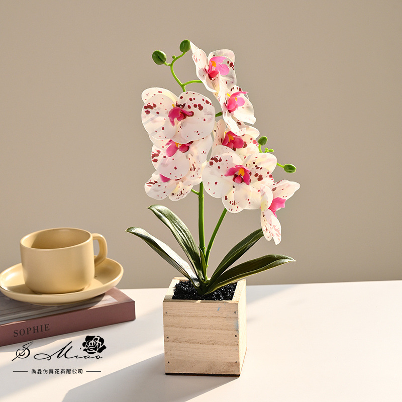 Transfronterizos dos bifurcaciones 8 flores mariposa orquídea imitación flores creativas decoración floral adornos verdes artificiales imitación en maceta image 3