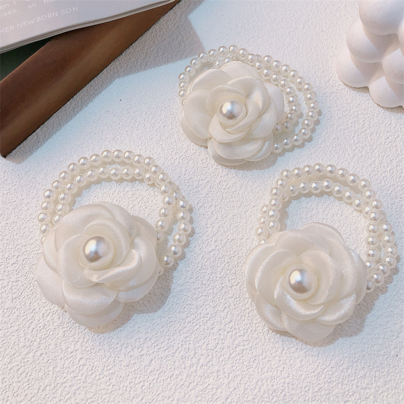 Coletero para Cabello y Pulsera de Camelia de Perlas Alta Elasticidad