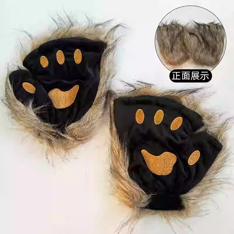 黑色猫耳朵头饰发箍女发夹兽耳发饰cos万圣节毛绒发卡头箍男狼耳|undefined