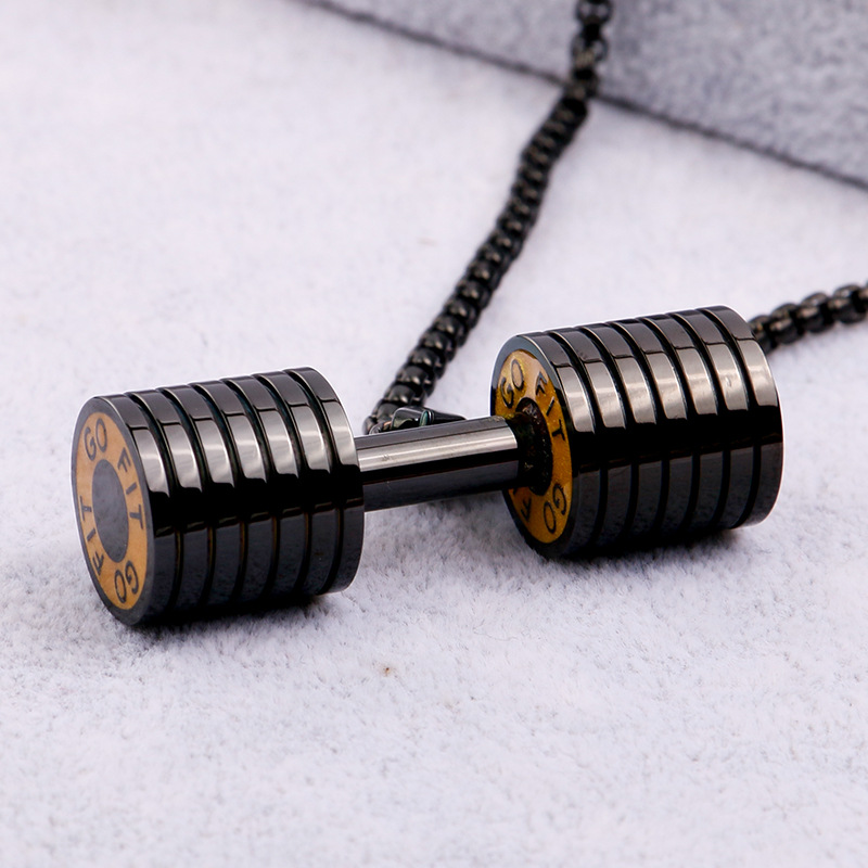 Hip-Hop Style 304 Stainless Steel Vacuum Plating Real Gold Plated Barbell Pendants Jewelry Accessories