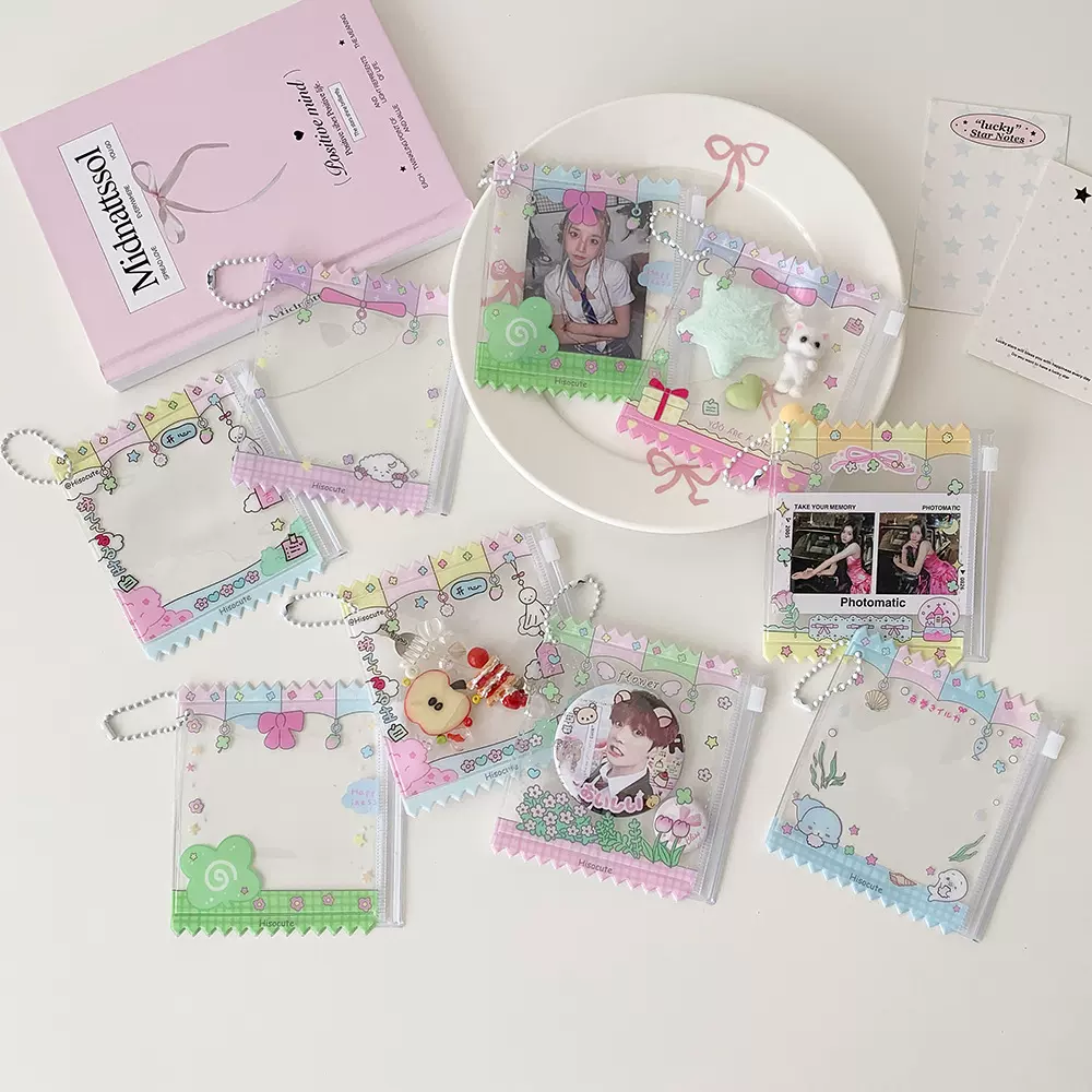 ins少女透明卡通糖果袋卡套学生挂件卡包70mm拉链谷子吧唧卡套