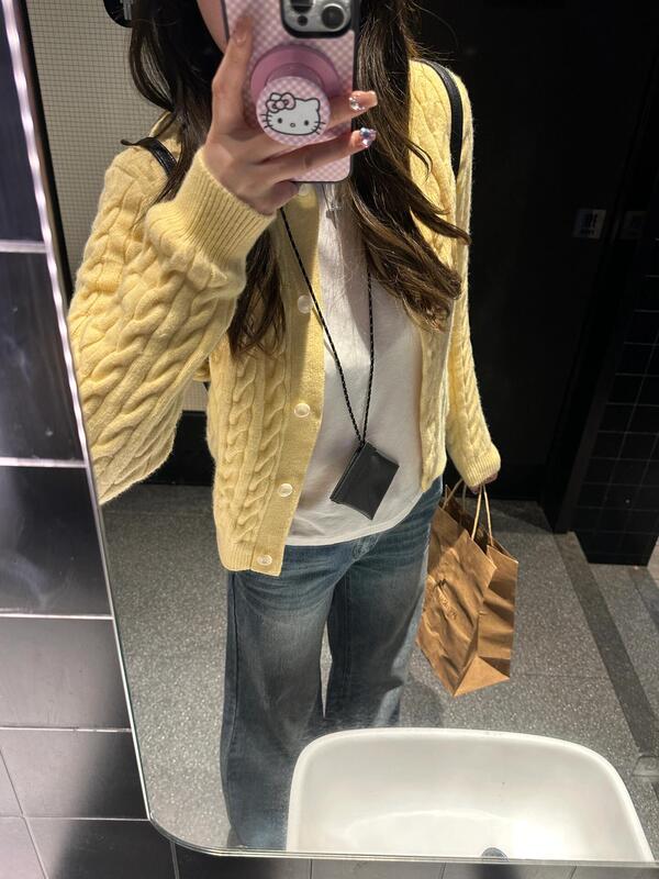 黄色开衫针织外套女2025新款春秋毛衣高级感外搭上衣韩系早秋穿搭|undefined