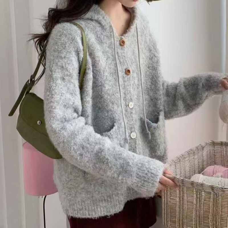 糖果色软糯连帽毛衣外套女2025韩版秋季百搭宽松慵懒风针织开衫女|undefined