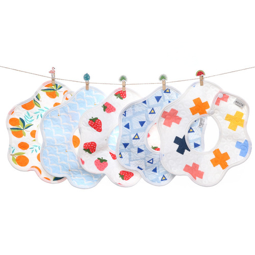 Baby saliva towel gauze pure cotton newborn spit-up towel children's bib waterproof bib 360 degree petal bib