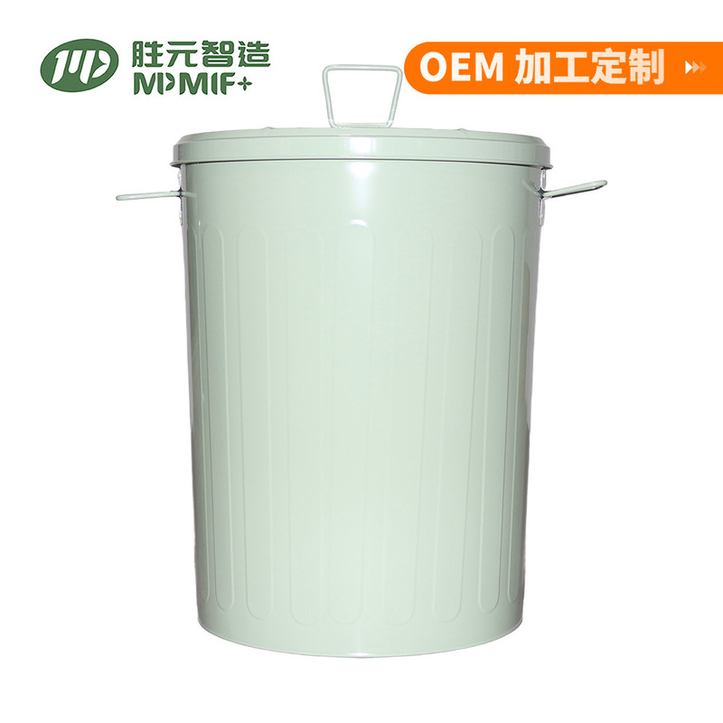 Outdoor Metal Large Trash Can with Lid, Galvanized Iron 75L Storage Bucket, Courtyard Double Handle Garbage Storage Bucket