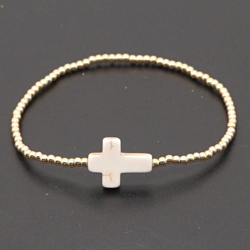 new simple acrylic gold-plated non-fading beaded white turquoise cross bracelet