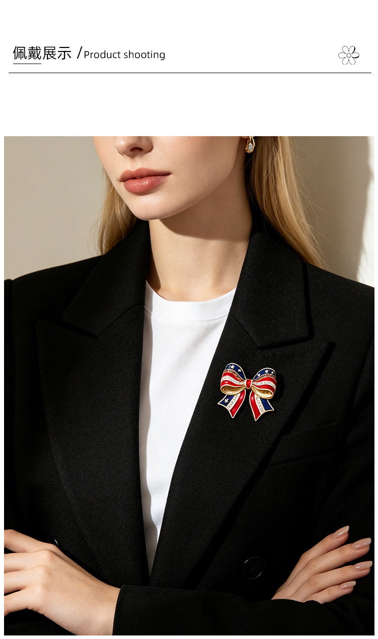 American Flag Bow Brooch, Stars and Stripes Enamel Pin, Independence Day Themed Bag and Clothing Decoration Accessory