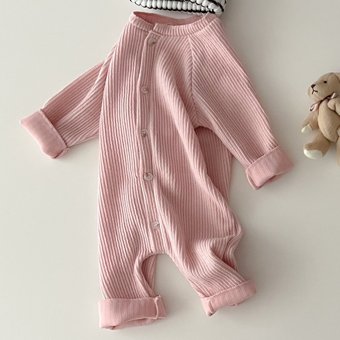 Ins estilo coreano para hombres y mujeres bebé primavera y verano color caramelo casual mono de manga larga ropa de salida pijamas infantiles ropa de aire acondicionado