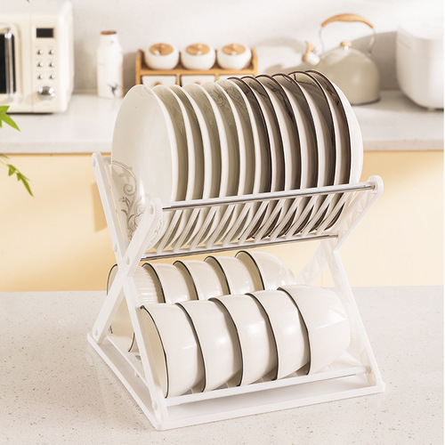 Small kitchen dish storage rack desktop two-layer large-capacity dinner plate drain rack simple removable dish rack
